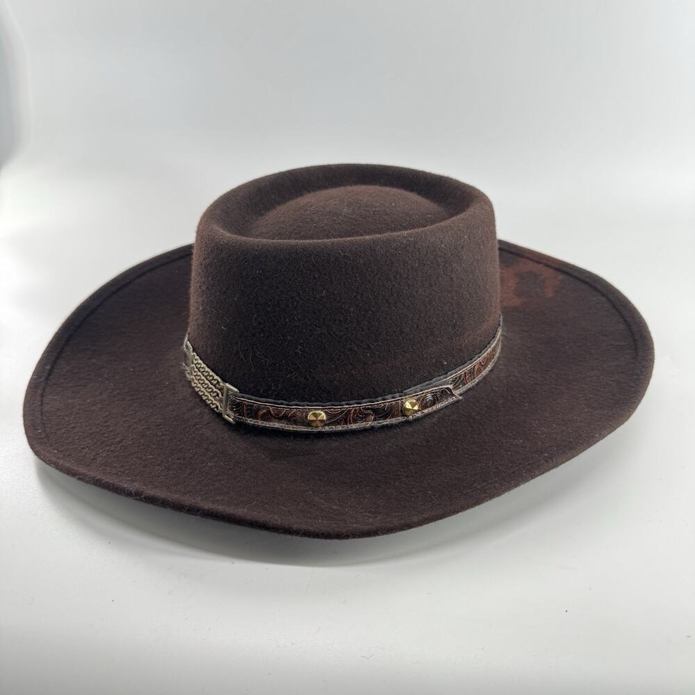Vintage Eddy Brothers Dark Brown Bar Ranch Wool Felt Hat Size 7 Embellished Band